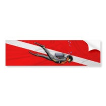 Diver And Wrinkled Dive Flag Bumper Stickers