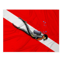 Diver And Wrinkled Dive Flag Post Card
