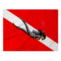 Diver And Wrinkled Dive Flag Post Card