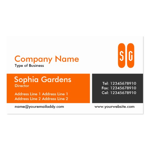 Divided Band - Orange and Dark Gray - Initials Business Cards (front side)