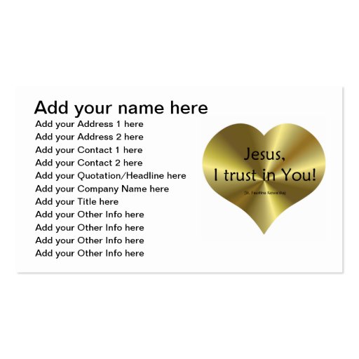 Divine Mercy - "Jesus I trust in You " Business Card Templates (front side)