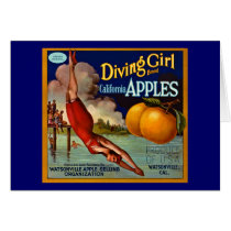 Diving Girl Apples - Vintage Fruit Crate Label Card