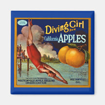 Diving Girl Apples - Vintage Fruit Crate Label Refrigerator Magnet
