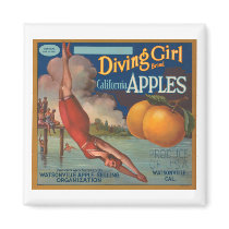 Diving Girl Brand California Apples Fruit Crate La magnets