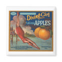 Diving Girl Brand California Apples Fruit Crate La magnets