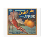 Diving Girl Brand California Apples Fruit Crate La Post Card