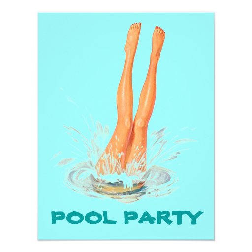 Diving Legs Retro Swimming Pool Party Invitations (front side)