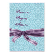 Divorce Celebration - Blue and Purple Damask 5x7 Paper Invitation Card
