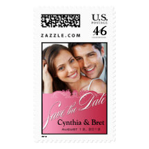 DIY Baroque Lace Save the Date Photo (pink) Postage Stamps