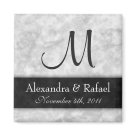 square_magnet - Classic marble design featuring last initial, two names, and date of wedding or related event. Perfect for European-themed, fancy or elegant weddings.