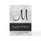 postcard - Classic marble design featuring last initial, two names, and date of wedding or related event. Perfect for European-themed, fancy or elegant weddings.