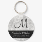 round_keychain - Classic marble design featuring last initial, two names, and date of wedding or related event. Perfect for European-themed, fancy or elegant weddings.