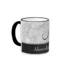 ringer_mug - Classic marble design featuring last initial, two names, and date of wedding or related event. Perfect for European-themed, fancy or elegant weddings.