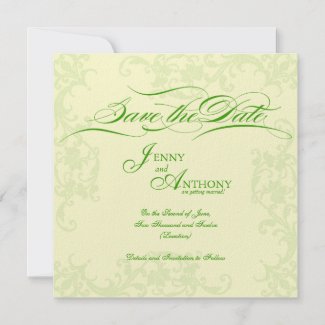 DIY Script Save the Date in Cream and Emerald invitation