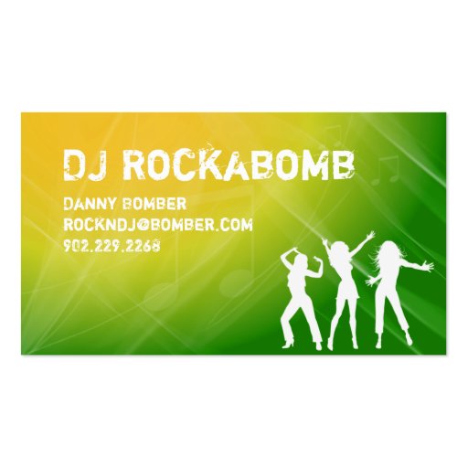 Dj Business Card Music Green Yellow Retro Dance (back side)