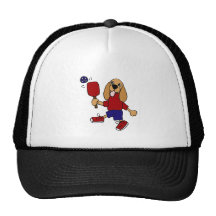 DJ- Cocker Spaniel Playing Pickleball Cartoon Mesh Hats