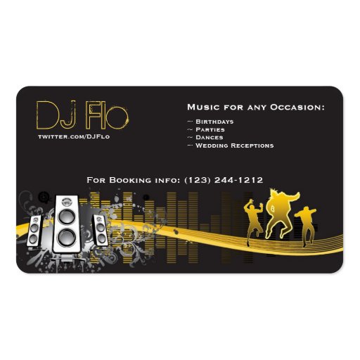 DJ - deejays music coordinator Business Cards (front side)