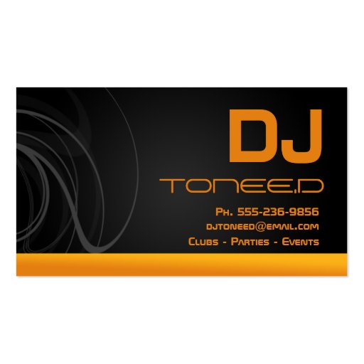 DJ Disc Jockey Business Cards Orange (front side)
