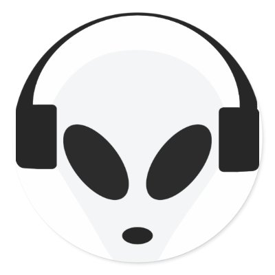 dj headphone alien area 51 round sticker by Tomaniac