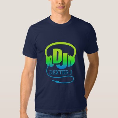 DJ headphones green blue ad your own name tee