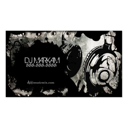 DJ Headphones & Splatter on Metal Business Cards (front side)