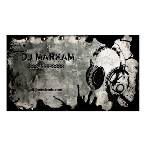 DJ Headphones & Splatter on Metal Business Cards (front side)