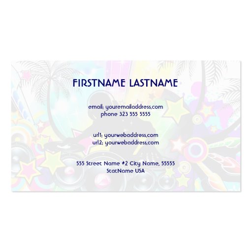 DJ Retro Colorful Tropical Template Business Cards (back side)