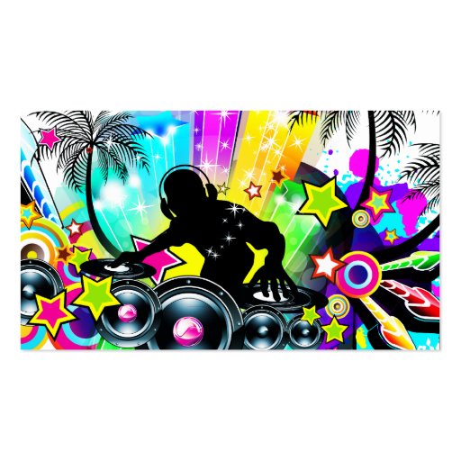 DJ Retro Colorful Tropical Template Business Cards (front side)