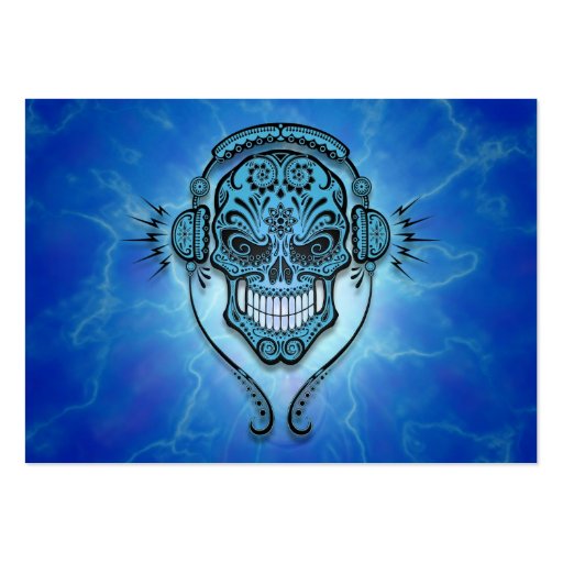 DJ Sugar Skull, blue lightning Business Cards (front side)