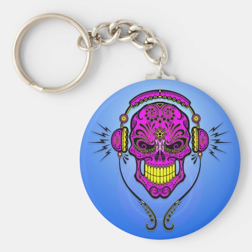 DJ Sugar Skull – Purple and Yellow Keychains