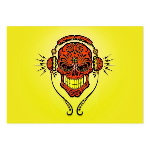 DJ Sugar Skull, red and yellow Business Card Template (front side)