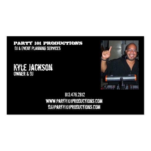 djiam, Party 101 Productions, Kyle Jackson, Own... Business Card (front side)