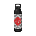 Dk Gray Lg Chevron Coral Red Quatrefoil 3 Monogram Reusable Water Bottles