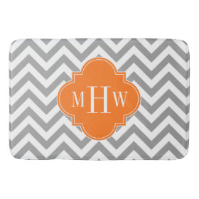 Dk Gray Lg Chevron Pumpkin Quatrefoil 3 Monogram Bath Mats