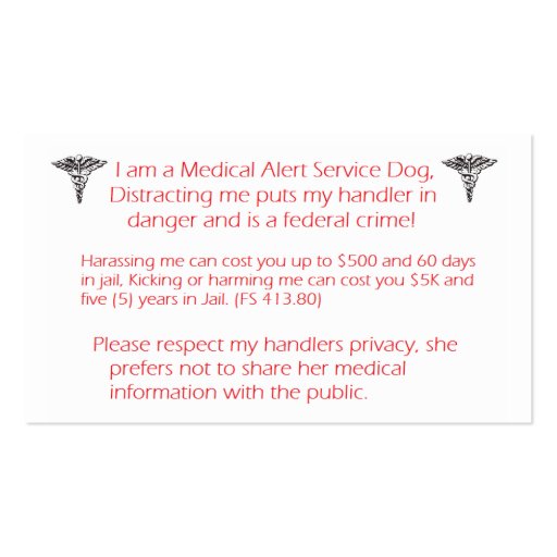 Do NOT Distract service dog- federal crime! Business Card Templates