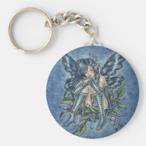 blue, blueberry, blueberries, flower, fairy, elf, fae, faeries, goth, gothic, wings, cute, anime, nature, nymph, pixie, sprite, fantasy, art, painting, zerick, delphine, levesque, demers, Keychain with custom graphic design