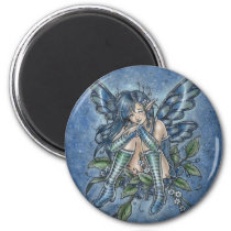 blue, blueberry, blueberries, flower, fairy, elf, fae, faeries, goth, gothic, wings, cute, anime, nature, nymph, pixie, sprite, fantasy, art, painting, zerick, delphine, levesque, demers, Magnet with custom graphic design