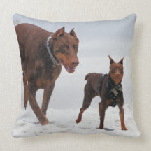 Doberman and Min Pin - LOOK! A Mini Me! Throw Pillow
