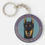 Doberman Badge, Black with green Keychain