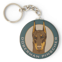 Doberman Badge, Red Keychain