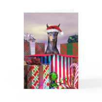 Doberman Christmas Surprise cards by DanesRUs Doberman Christmas Surprise cards