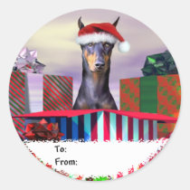 Doberman Christmas Surprise Gift Tags stickers