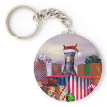 Doberman Christmas Surprise Keychains