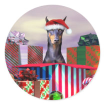 Doberman Christmas Surprise stickers by DanesRUs Doberman Christmas Surprise stickers