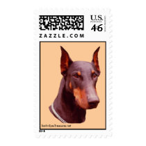 Doberman Face Dog Photo Postage Stamp by SmilinEyesTreasures Doberman Face Dog Photo Postage Stamp