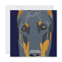 Doberman Head, Blue, Cropped Personalized Invite