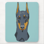 Doberman Head, Blue, Cropped Mousepad