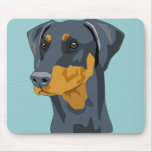 Doberman Head, Blue, Uncropped Mouse Pads