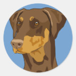 Doberman Head, Red, Uncropped Round Sticker