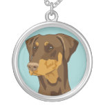 Doberman head, uncropped, red pendants